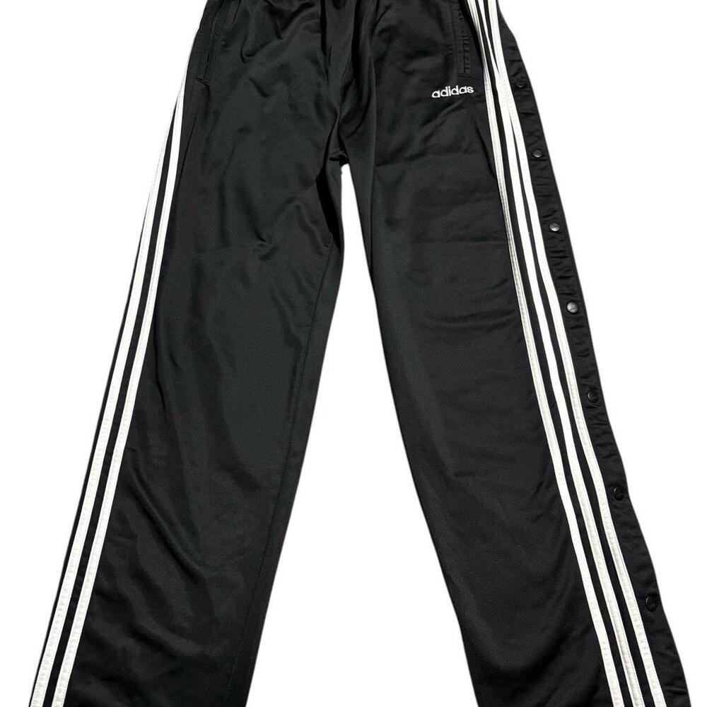 L 90s Y2k Adidas Tear Away Track Pants Black White Logo Button Snap Sweats